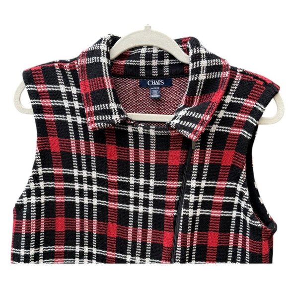 Chaps Womens Plaid Sleeveless Vest XL Red/Black Full Zip Design Fall Winter - Picture 2 of 6
